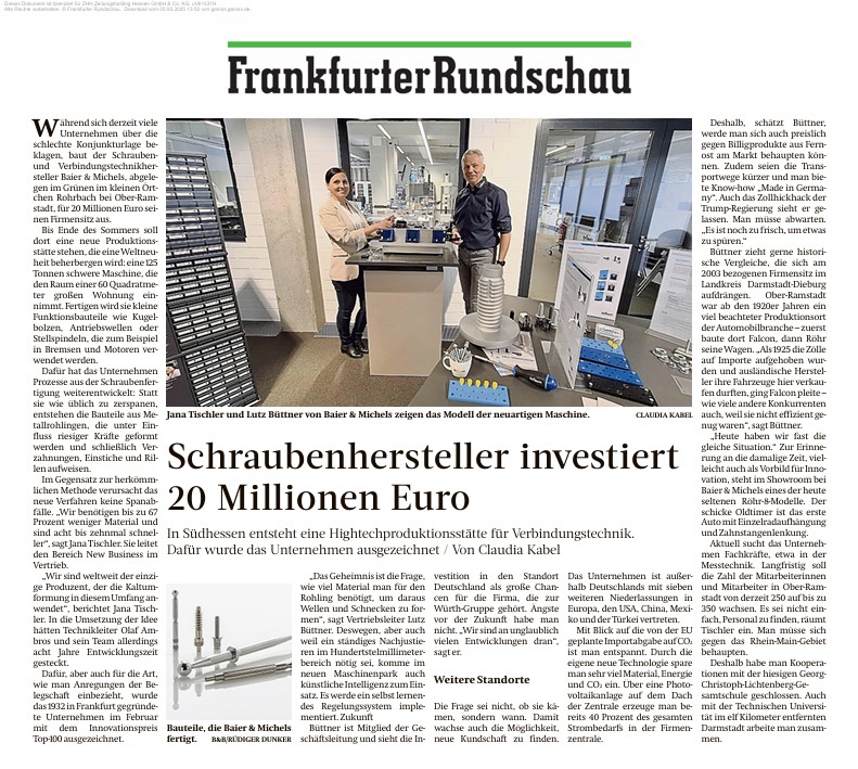 “Screw Manufacturer Invests 20 Million Euros”